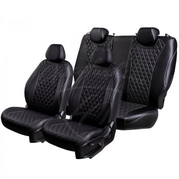 13 949 р. Чехлы для сидений Lord Autofashion Байрон (экокожа, раздельная спинка, подлокотник, 3 Г-образных подголовника) Лада Веста SW 2181 универсал дорестайлинг (2017-2022) (Черный, вставка черная, строчка черная)  с доставкой в г. Кемерово. Увеличить фотографию 3