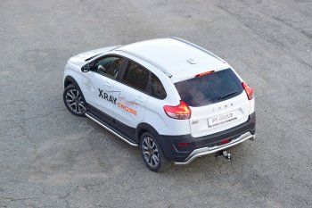 Порожки для ног Cross Petroil Tuning (Ø51 с алюминиевой площадкой) Лада XRAY (2016-2022) (Нержавеющая полированная сталь)