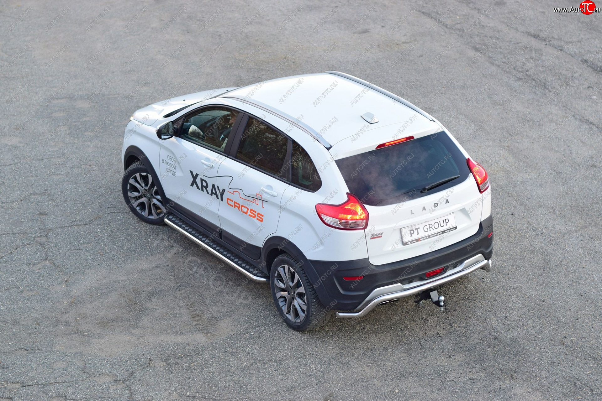 24 649 р. Порожки для ног Cross Petroil Tuning (Ø51 с алюминиевой площадкой)  Лада XRAY (2016-2022) (Нержавеющая полированная сталь)  с доставкой в г. Кемерово