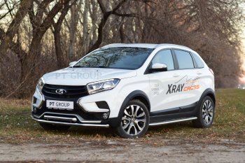 24 649 р. Порожки для ног Cross Petroil Tuning (Ø51 с алюминиевой площадкой)  Лада XRAY (2016-2022) (Нержавеющая полированная сталь)  с доставкой в г. Кемерово. Увеличить фотографию 2