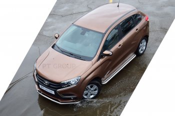 24 149 р. Порожки для ног из трубы Ø51 с алюминиевой площадкой Petroil Tuning  Лада XRAY (2016-2022) (Нержавеющая полированная сталь)  с доставкой в г. Кемерово. Увеличить фотографию 2