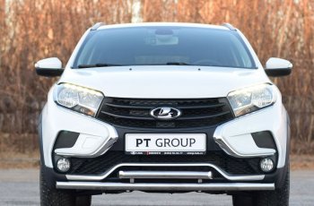 13 999 р. Защита переднего бампера двойная из труб d51/51 мм Petroil Tuning  Лада XRAY Cross (2018-2022) (Нержавеющая полированная сталь)  с доставкой в г. Кемерово. Увеличить фотографию 2