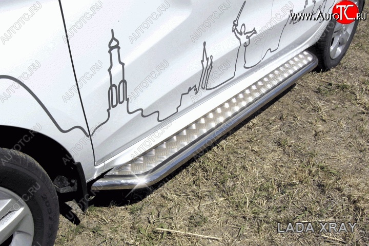14 449 р. Широкая защита порогов с трубой диаметром d42 Slitkoff Лада XRAY (2016-2022) (Цвет: нержавеющая полированная сталь)  с доставкой в г. Кемерово