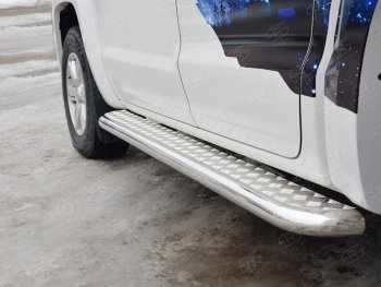 30 799 р. Порожки для ног (труба Ø63) SLITKOFF  Volkswagen Amarok (2016-2022) рестайлинг (лист алюминий, профиль сталь)  с доставкой в г. Кемерово. Увеличить фотографию 2