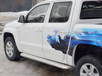 Порожки для ног (труба Ø63) SLITKOFF Volkswagen Amarok (2016-2022) рестайлинг (лист алюминий, профиль сталь)
