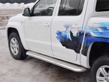 43 999 р. Порожки для ног (Ø63 мм) SLITKOFF  Volkswagen Amarok (2016-2022) рестайлинг (Лист нержавейка, профиль нержавейка)  с доставкой в г. Кемерово. Увеличить фотографию 3