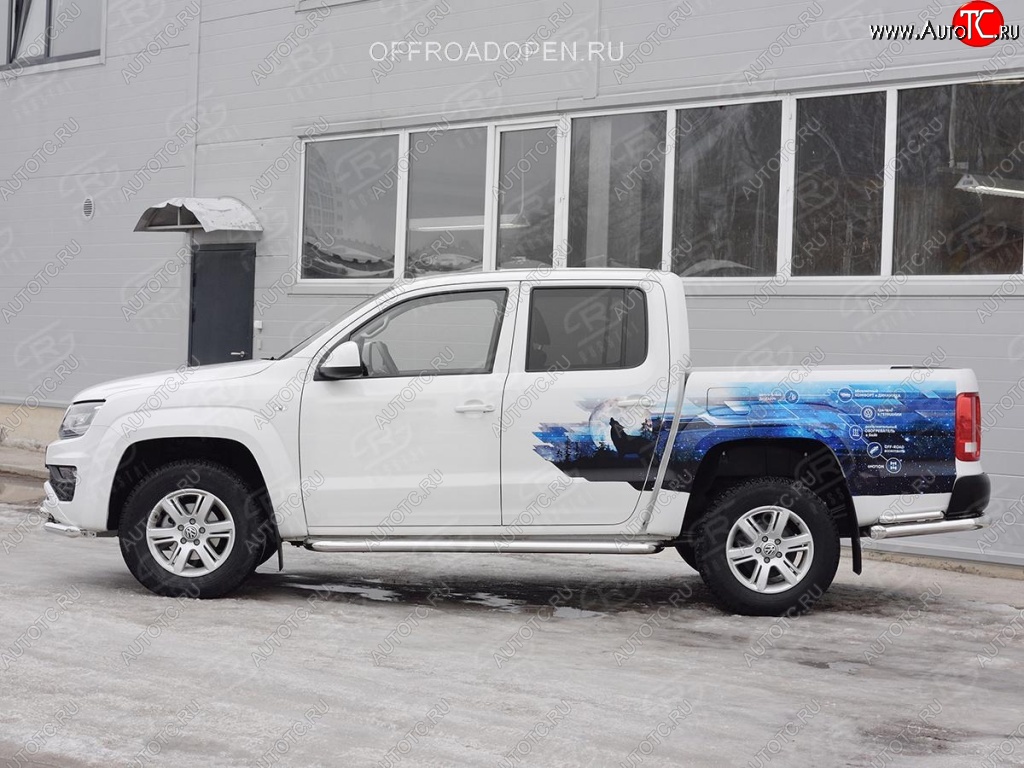 43 999 р. Порожки для ног (Ø63 мм) SLITKOFF  Volkswagen Amarok (2016-2022) рестайлинг (Лист нержавейка, профиль нержавейка)  с доставкой в г. Кемерово