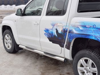 Пороги труба d76 с накладкой (v2) SLITKOFF Volkswagen Amarok (2016-2022) рестайлинг