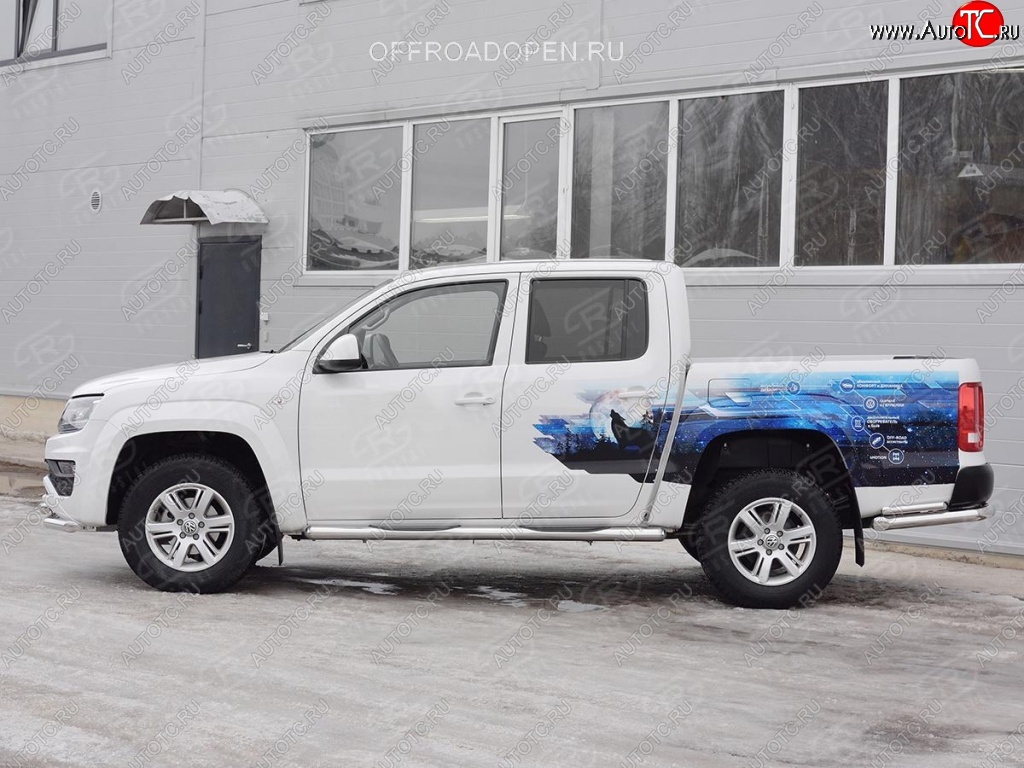 24 549 р. Пороги труба d76 с накладкой (v3) SLITKOFF  Volkswagen Amarok (2016-2022) рестайлинг  с доставкой в г. Кемерово