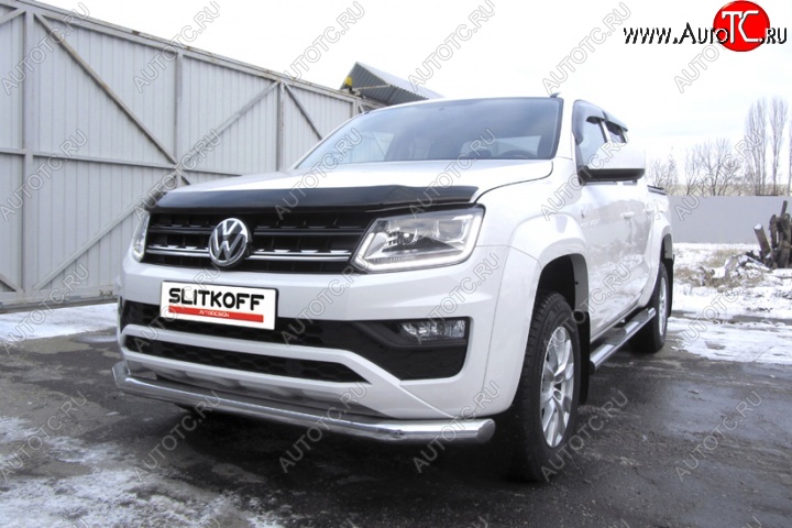 17 399 р. Одинарная защита переднего бампера диаметром 76 мм Slitkoff  Volkswagen Amarok (2016-2022) рестайлинг (Цвет: нержавеющая полированная сталь)  с доставкой в г. Кемерово