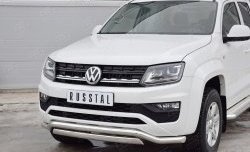 15 799 р. Защита переднего бампера (2 трубы Ø63 и 75х42 мм, нержавейка) Russtal Volkswagen Amarok рестайлинг (2016-2022)  с доставкой в г. Кемерово. Увеличить фотографию 3