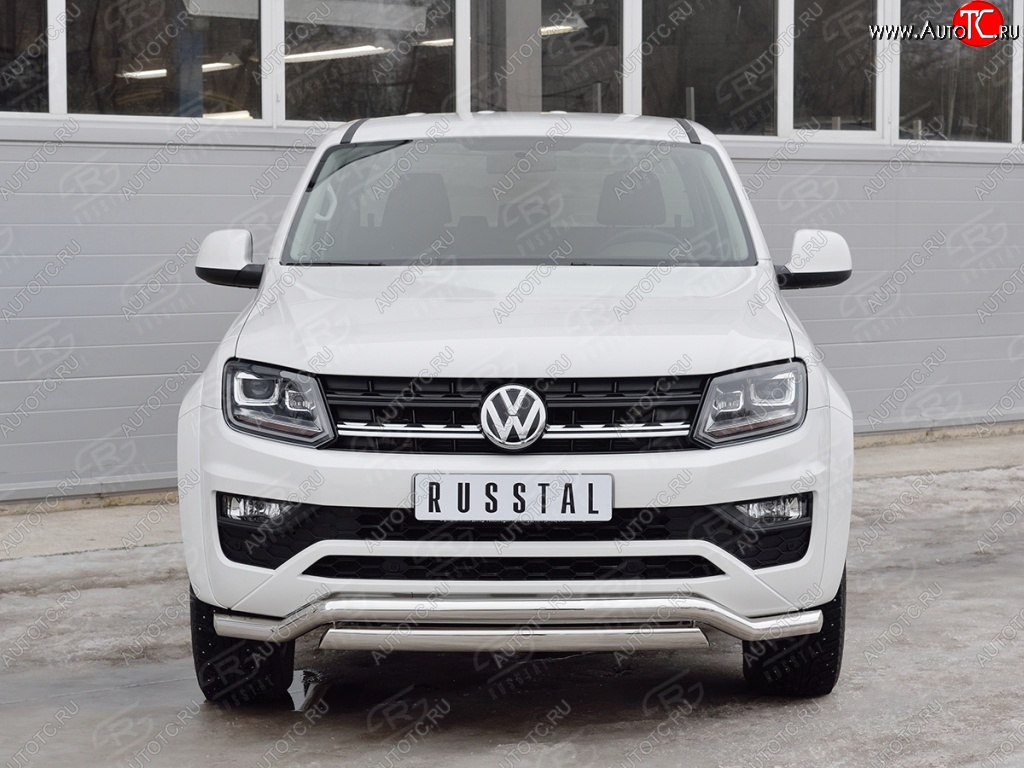 15 799 р. Защита переднего бампера (2 трубы Ø63 и 75х42 мм, нержавейка) Russtal Volkswagen Amarok рестайлинг (2016-2022)  с доставкой в г. Кемерово