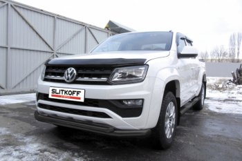 14 999 р. Защита переднего бампер Slitkoff  Volkswagen Amarok (2016-2022) рестайлинг (Цвет: серебристый)  с доставкой в г. Кемерово. Увеличить фотографию 1