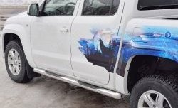 Защита порогов с пластиковыми вставками для ног из круглой трубы диаметром 76 мм SLITKOFF Volkswagen Amarok (2016-2022) рестайлинг