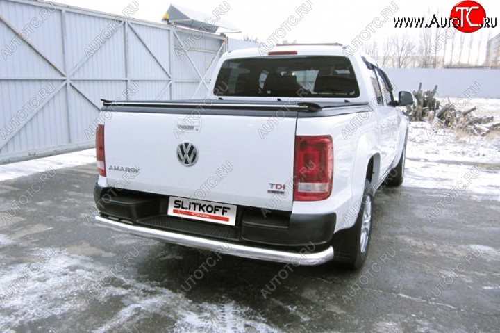 19 999 р. Защита заднего бампера из трубы диаметром 76 мм Slitkoff Volkswagen Amarok рестайлинг (2016-2022) (Цвет: нержавеющая полированная сталь)  с доставкой в г. Кемерово