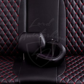 10 899 р. Чехлы для сидений Lord Autofashion Байрон (экокожа) Volkswagen Amarok дорестайлинг (2009-2016) (Черный, вставка черная, строчка красная)  с доставкой в г. Кемерово. Увеличить фотографию 6