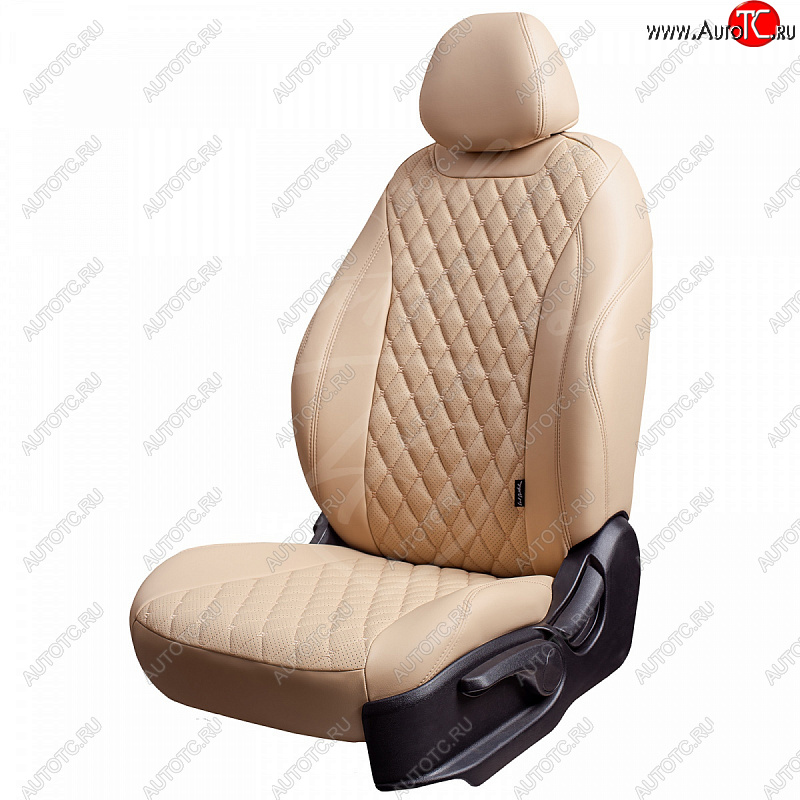 9 299 р. Чехлы для сидений Lord Autofashion Байрон (экокожа) Volkswagen Amarok дорестайлинг (2009-2016) (Бежевый, вставка бежевая, строчка бежевая)  с доставкой в г. Кемерово