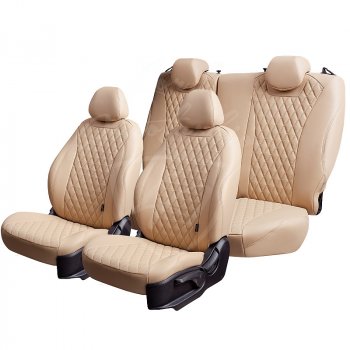 9 299 р. Чехлы для сидений Lord Autofashion Байрон (экокожа) Volkswagen Amarok дорестайлинг (2009-2016) (Бежевый, вставка бежевая, строчка бежевая)  с доставкой в г. Кемерово. Увеличить фотографию 5