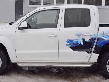 43 999 р. Широкая защита порогов с трубой диаметром 63 мм SLITKOFF v3 Volkswagen Amarok дорестайлинг (2009-2016)  с доставкой в г. Кемерово. Увеличить фотографию 2