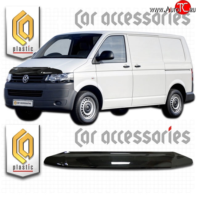 2 199 р. Дефлектор капота CA Plastic  Volkswagen Caravelle  T5 (2009-2015) рестайлинг (Classic черный, Без надписи)  с доставкой в г. Кемерово