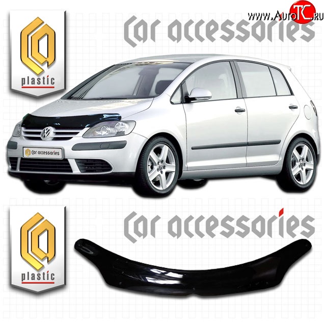 2 199 р. Дефлектор капота CA Plastic  Volkswagen Golf Plus  5 (2004-2009) (Classic черный, Без надписи)  с доставкой в г. Кемерово