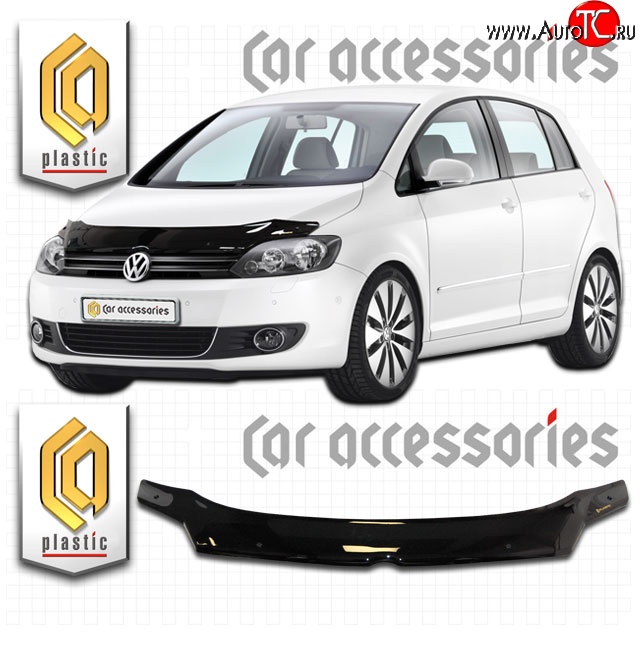 2 199 р. Дефлектор капота CA Plastic  Volkswagen Golf Plus  6 (2009-2014) (Classic черный, Без надписи)  с доставкой в г. Кемерово