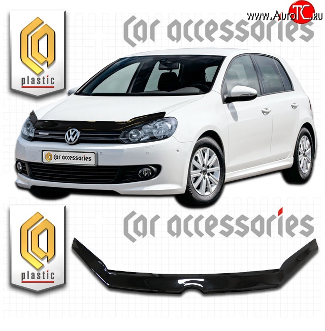 2 079 р. Дефлектор капота CA Plastic  Volkswagen Golf  6 (2008-2014) хэтчбэк 5 дв. (Classic черный, Без надписи)  с доставкой в г. Кемерово