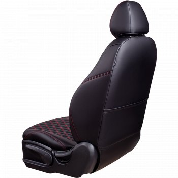 13 949 р. Чехлы для сидений Lord Autofashion Байрон (экокожа, 60/40, подлокотник, 3 Г-образных подголовника)  Volkswagen Jetta  A6 (2011-2018) седан дорестайлинг, седан рестайлинг (Черный, вставка черная, строчка красная)  с доставкой в г. Кемерово. Увеличить фотографию 4