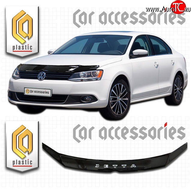 2 159 р. Дефлектор капота CA Plastic  Volkswagen Jetta  A6 (2011-2015) седан дорестайлинг (Classic черный, Без надписи)  с доставкой в г. Кемерово