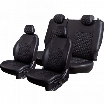 7 199 р. Чехлы для сидений Lord Autofashion Турин Ромб (экокожа, спинка 60/40, подлокотник, отдельный бок, 2 Г-образных подголовника)  Volkswagen Passat ( B5,  B5.5) (1996-2005) универсал дорестайлинг, универсал рестайлинг (Черный, вставка черная, строчка черная)  с доставкой в г. Кемерово. Увеличить фотографию 2