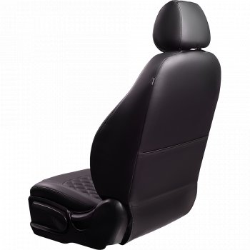 7 199 р. Чехлы для сидений Lord Autofashion Турин Ромб (экокожа, спинка 60/40, подлокотник, отдельный бок, 2 Г-образных подголовника)  Volkswagen Passat ( B5,  B5.5) (1996-2005) универсал дорестайлинг, универсал рестайлинг (Черный, вставка черная, строчка черная)  с доставкой в г. Кемерово. Увеличить фотографию 3