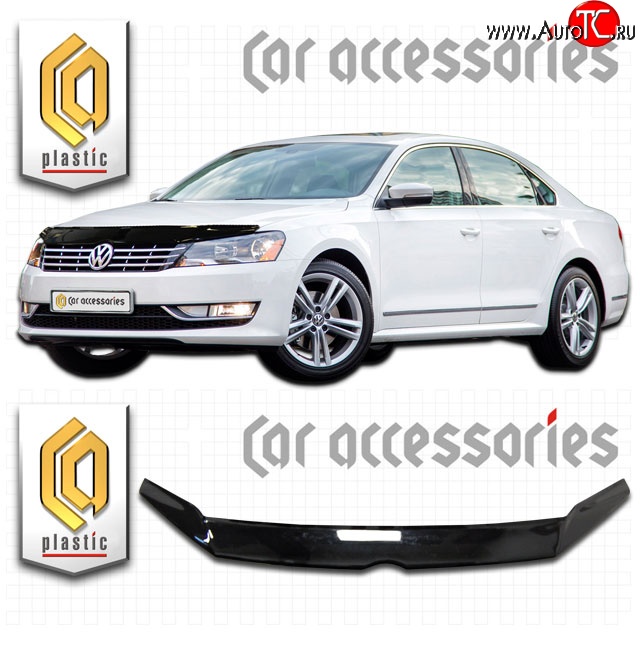 2 299 р. Дефлектор капота CA Plastic  Volkswagen Passat  B7 (2010-2015) седан, универсал (Classic черный, Без надписи)  с доставкой в г. Кемерово