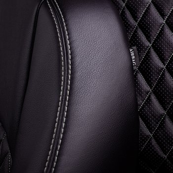 9 449 р. Чехлы для сидений Lord Autofashion Турин Ромб (экокожа, спинка и сиденье 60/40, 2 П- и 1 Г-образных подголовника) Volkswagen Polo 5 хэтчбек рестайлинг (2015-2020) (Черный, вставка черная, строчка серая)  с доставкой в г. Кемерово. Увеличить фотографию 4