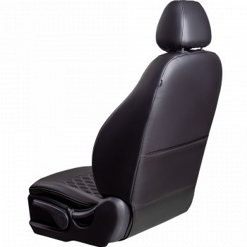 9 449 р. Чехлы для сидений Lord Autofashion Турин Ромб (экокожа, спинка и сиденье 60/40, 2 П- и 1 Г-образных подголовника) Volkswagen Polo 5 хэтчбек рестайлинг (2015-2020) (Черный, вставка черная, строчка серая)  с доставкой в г. Кемерово. Увеличить фотографию 3