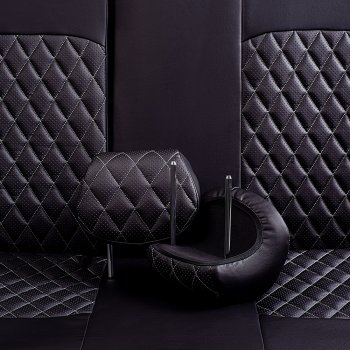 9 449 р. Чехлы для сидений Lord Autofashion Турин Ромб (экокожа, спинка и сиденье 60/40, 2 П- и 1 Г-образных подголовника) Volkswagen Polo 5 хэтчбек рестайлинг (2015-2020) (Черный, вставка черная, строчка серая)  с доставкой в г. Кемерово. Увеличить фотографию 5