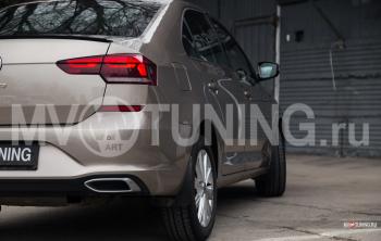 5 149 р. Имитация насадок глушителя MV-Tuning  Volkswagen Polo  Mk6 (2020-2022) лифтбек (SILVER (серебро))  с доставкой в г. Кемерово. Увеличить фотографию 4