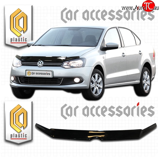 1 899 р. Дефлектор капота CA Plastic  Volkswagen Polo  5 (2009-2015) хэтчбек дорестайлинг (Classic черный, Без надписи)  с доставкой в г. Кемерово