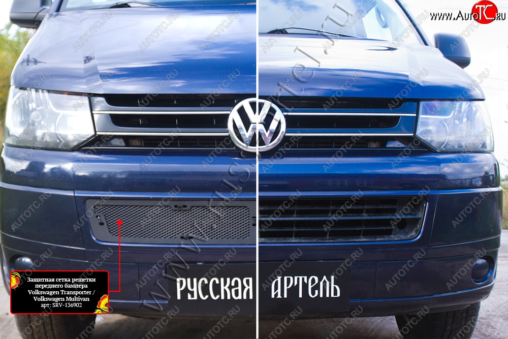 2 079 р. Защитная сетка решетки переднего бампера (шагрень) RА Volkswagen Transporter T5 рестайлинг (2009-2015)  с доставкой в г. Кемерово