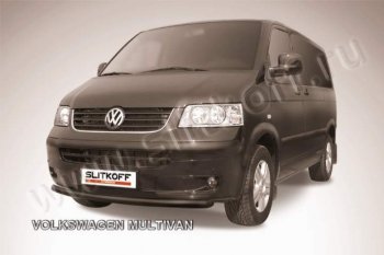 8 199 р. Защита переднего бампер Slitkoff  Volkswagen Transporter  T5 (2003-2009) дорестайлинг (Цвет: серебристый)  с доставкой в г. Кемерово. Увеличить фотографию 1