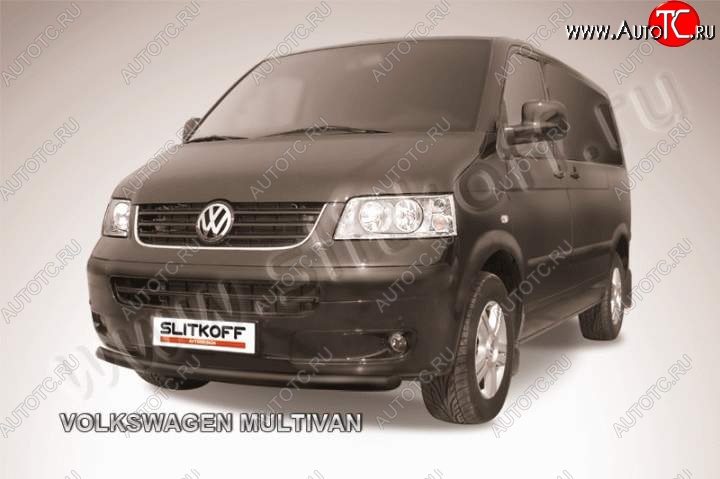 8 199 р. Защита переднего бампер Slitkoff  Volkswagen Transporter  T5 (2003-2009) дорестайлинг (Цвет: серебристый)  с доставкой в г. Кемерово