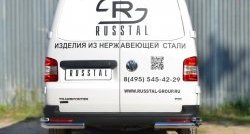 Защита заднего бампера (2 трубы Ø63 и 42 мм уголки, нержавейка) SLITKOFF Volkswagen Transporter  T5 (2003-2009) дорестайлинг