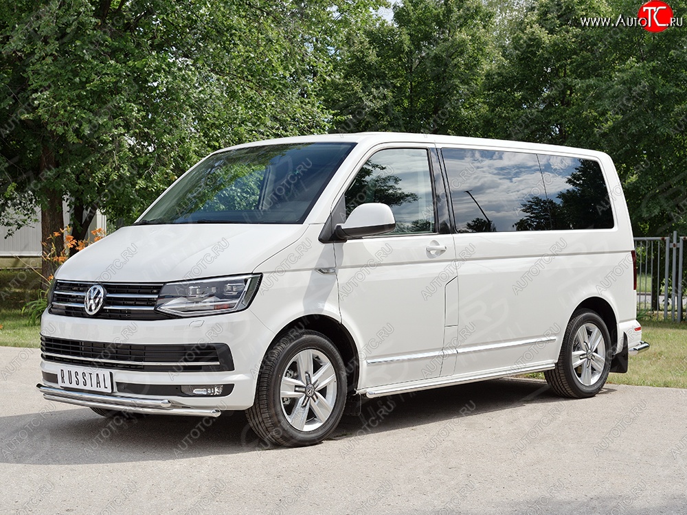 19 549 р. Защита переднего бампера (2 трубыØ42 мм, нержавейка) SLITKOFF Volkswagen Transporter T6 дорестайлинг (2015-2019)  с доставкой в г. Кемерово