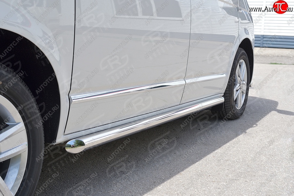 13 549 р. Защита порогов (левая сторона, длинная база, труба, d63 мм) SLITKOFF  Volkswagen Caravelle  T6 - Transporter  T6 (Скос на торцах 45°)  с доставкой в г. Кемерово