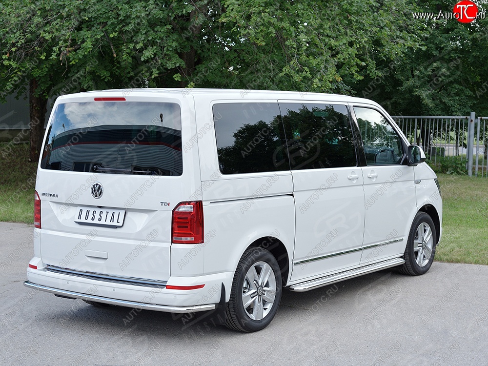 15 999 р. Защита заднего бампера (Ø42 мм, нержавейка, длинная версия) SLITKOFF Volkswagen Transporter T6 дорестайлинг (2015-2019)  с доставкой в г. Кемерово