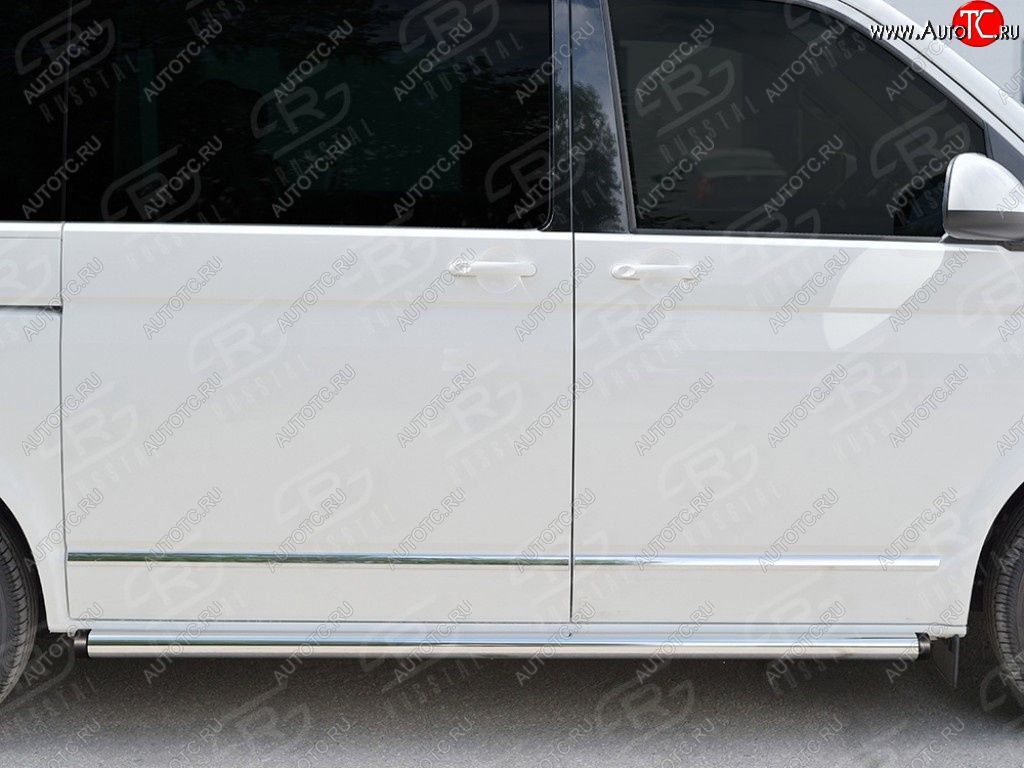12 749 р. Защита порогов (левая сторона, длинная база, труба, d63 мм) SLITKOFF Volkswagen Caravelle T6 дорестайлинг (2015-2019) (С пластиковыми заглушками на торцах)  с доставкой в г. Кемерово