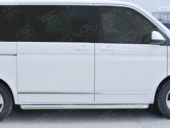 14 449 р. Левая широкая защита порогов с трубой диаметром 42 мм SLITKOFF Volkswagen Transporter T6 дорестайлинг (2015-2019)  с доставкой в г. Кемерово. Увеличить фотографию 2