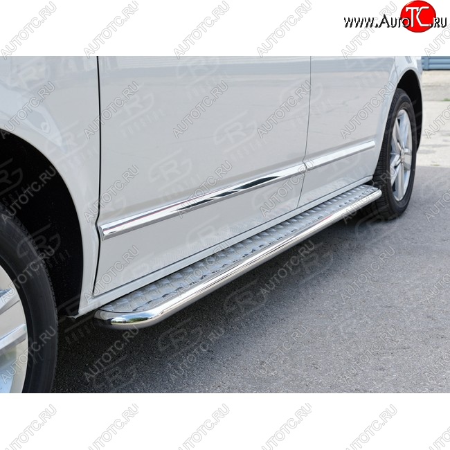 14 449 р. Левая широкая защита порогов с трубой диаметром 42 мм SLITKOFF Volkswagen Transporter T6 дорестайлинг (2015-2019)  с доставкой в г. Кемерово