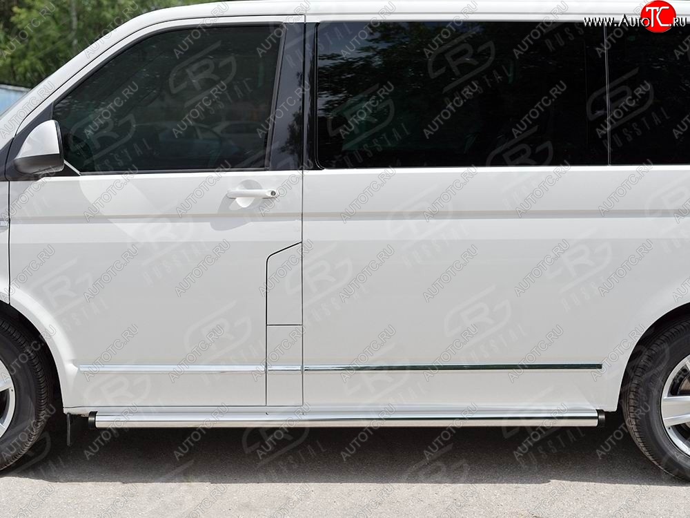 12 749 р. Правая защита порогов SLITKOFF из круглой трубы d63 мм v2 Volkswagen Multivan T6 дорестайлинг (2016-2019)  с доставкой в г. Кемерово