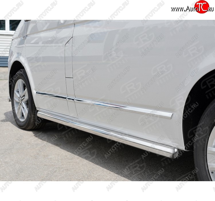 13 549 р. Правая защита порогов SLITKOFF из круглой трубы d63 мм v3 Volkswagen Multivan T6 дорестайлинг (2016-2019)  с доставкой в г. Кемерово