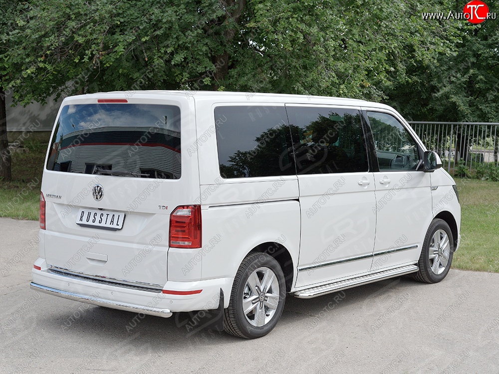 15 799 р. Защита заднего бампера (Ø63 мм, нержавейка, короткая база) SLITKOFF  Volkswagen Caravelle  T6 - Transporter  T6  с доставкой в г. Кемерово